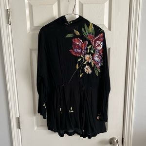 Free People Black Floral Blouse